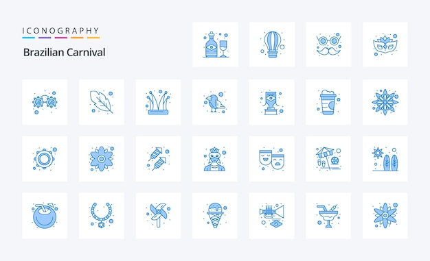 Gratis vector 25 braziliaans carnaval blauw pictogrampakket