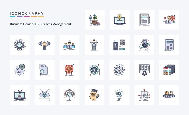 25 Business Elements en Business Management Line Filled Style icon pack Vector iconografie illustratie