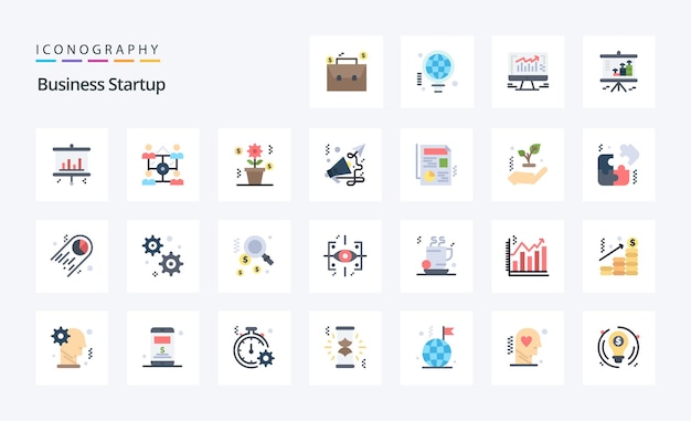 Gratis vector 25 business startup egale kleur icon pack