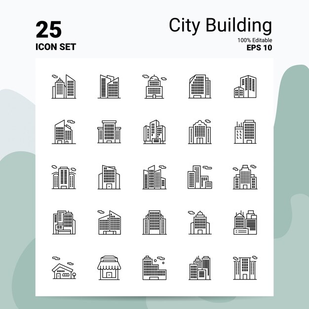 25 City Building Icon Set Business Logo Concept ideeën lijn pictogram