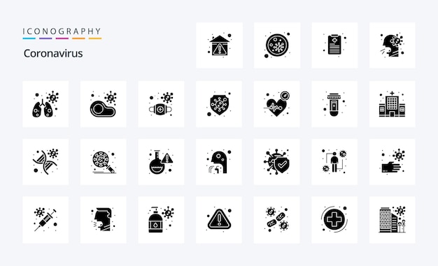 25 coronavirus solid glyph-pictogrampakket