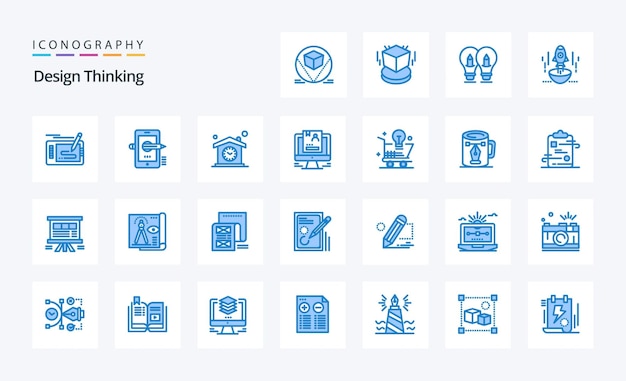 25 Design Thinking Blue icon pack Vector iconen illustratie