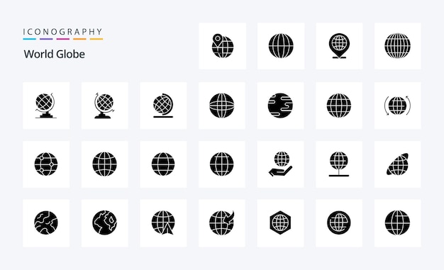 25 Globe Solid Glyph-pictogrampakket