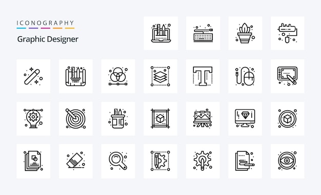 25 Graphic Designer Line icon pack Vector iconen illustratie