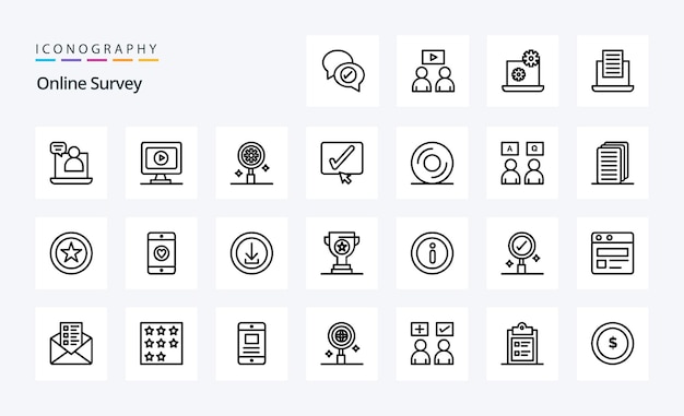 25 Online Survey Line-pictogrampakket