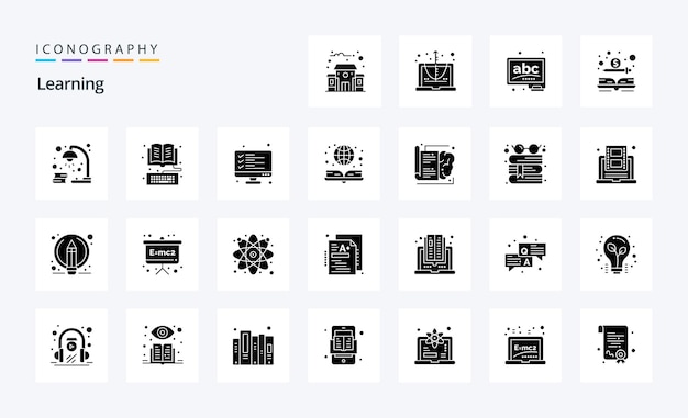 25 solid glyph-pictogrampakket leren