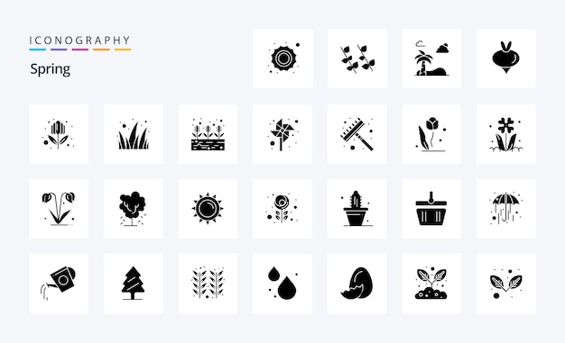 25 Spring Solid Glyph icon pack Vector iconen illustratie