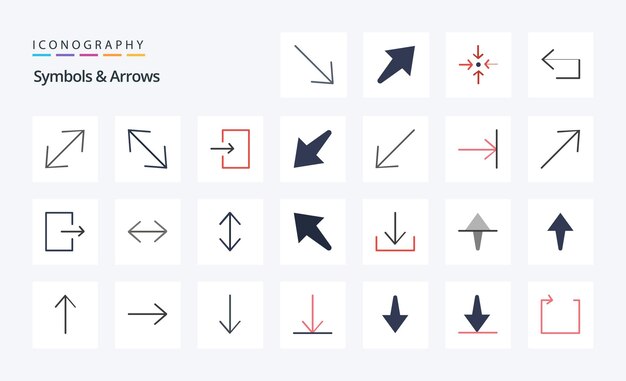 25 Symbolen Pijlen Egale kleur icon pack Vector iconen illustratie