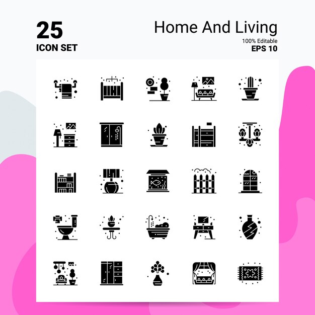 25 Thuis en wonen Icon Set Bedrijfslogo Conceptideeën Solide Glyph-pictogram