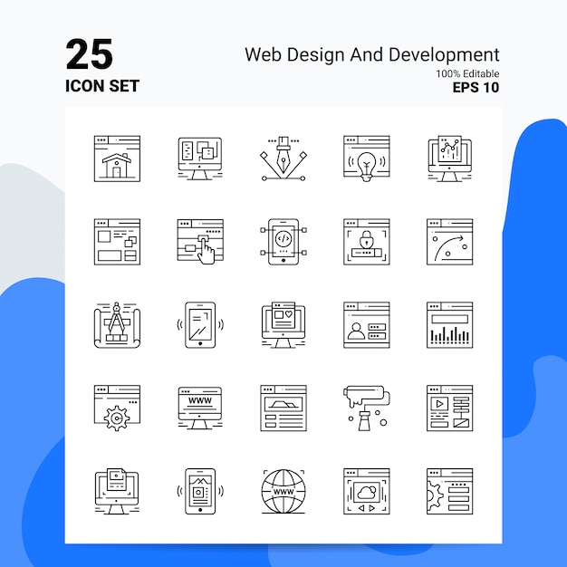 25 Web- en ontwikkeling Icon Set Business Logo Concept ideeën lijn pictogram