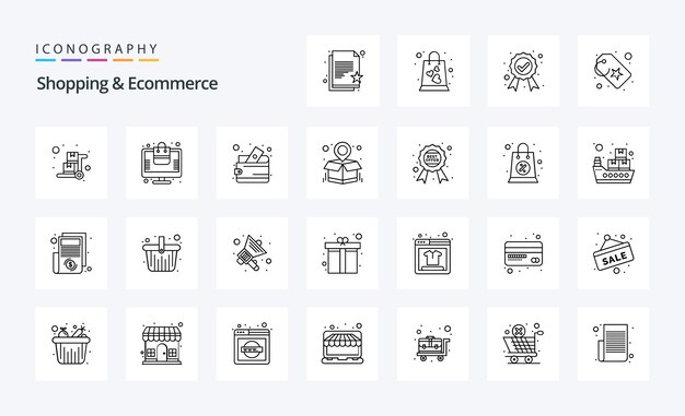 25 Winkelen E-commerce Line icon pack Vector iconen illustratie