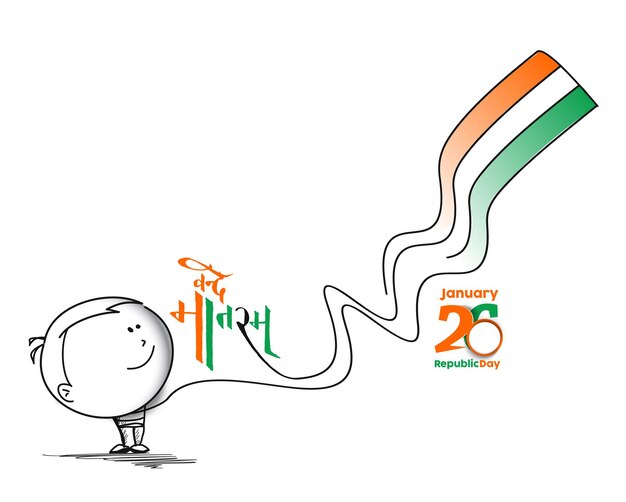 26 januari Republiek dag concept een jongen met hand met Indiase vlag. Cartoon Vector achtergrond.