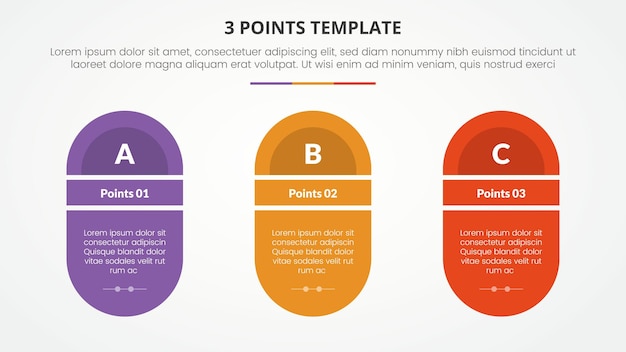 Gratis vector 3 punten stadium sjabloon infographic concept voor dia presentatie met ronde vorm met slice titel met 3 punten lijst met platte stijl vector