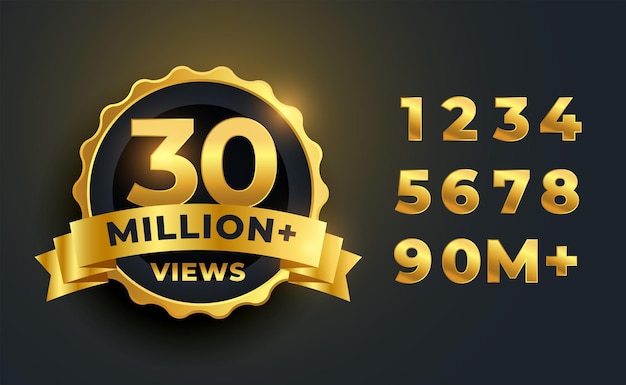 Gratis vector 30 miljoen of 30 miljoen views vieren gouden labelontwerp