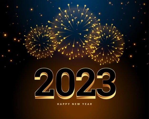 3D 2023 belettering voor nieuwjaarsviering poster met vuurwerk