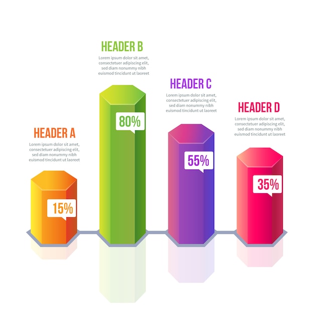 Gratis vector 3d-balken kleurrijke infographic met tekst