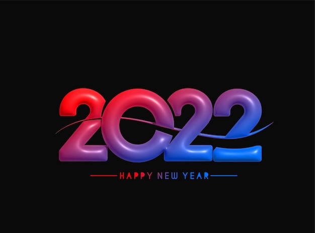Gratis vector 3d effect gelukkig nieuwjaar 2022 tekst typografie ontwerp geklets, vectorillustratie.