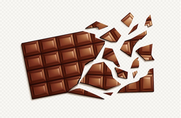 Gratis vector 3d gebroken chocoladereep op transparante achtergrond