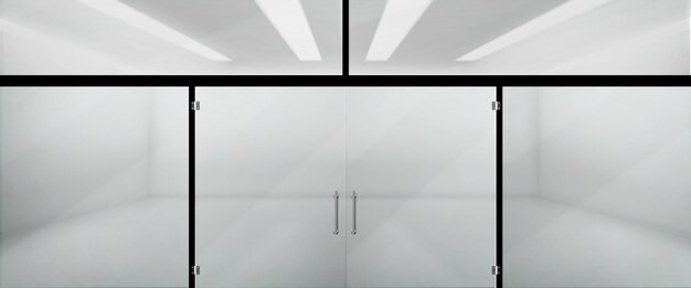 3D glazen voorraam en deur in winkel mockup Realistisch leeg kantoor of etalage showroom boutique gebouw gevel met licht van lamp Vitrine met reflectie in supermarkt illustratie