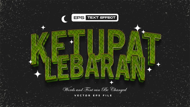 Gratis vector 3d groen ketupat lebaran of eid al fitr aziatisch voedsel teksteffect