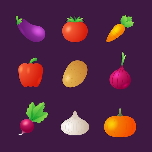 Gratis vector 3d groenten en fruit set