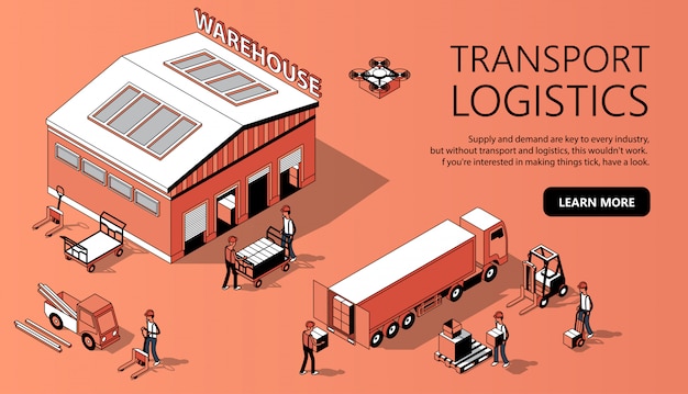 3d isometrische sitesjabloon - transportlogistiek