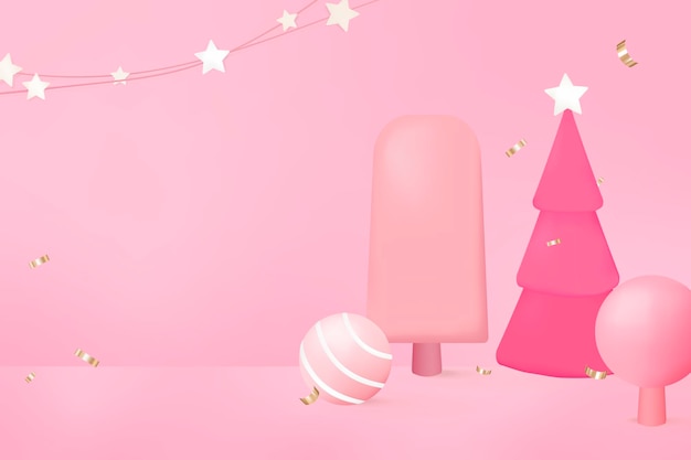 3D Kerstachtergrond, feestelijke en roze ontwerpvector