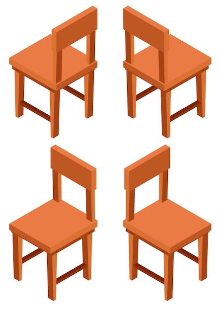 Gratis vector 3d-ontwerp voor houten stoelen