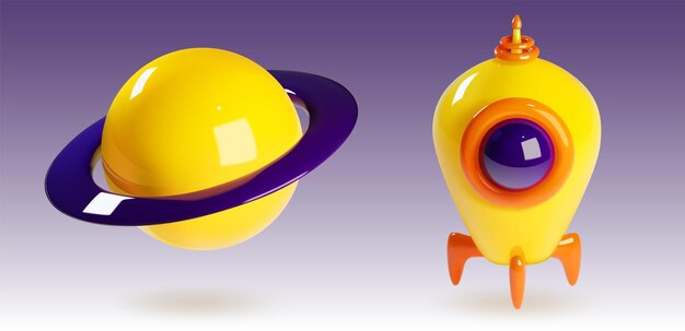 3D planeet en raket geïsoleerd op de achtergrond