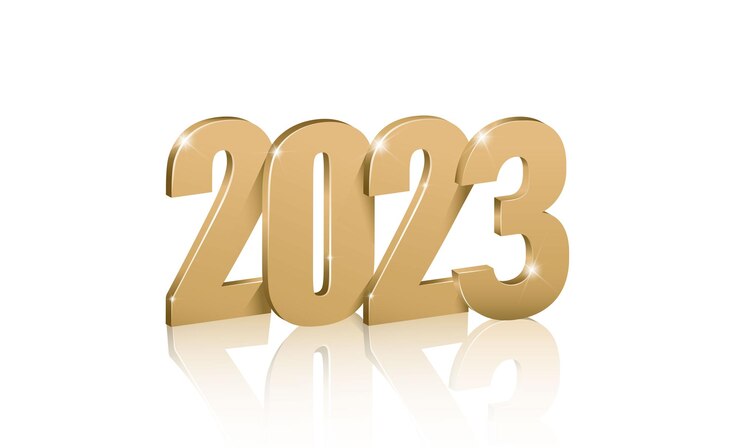 Gratis Vector 3d-realistisch vectorpictogram. gouden cijfers, 2023 nieuwjaarsgroetteken.