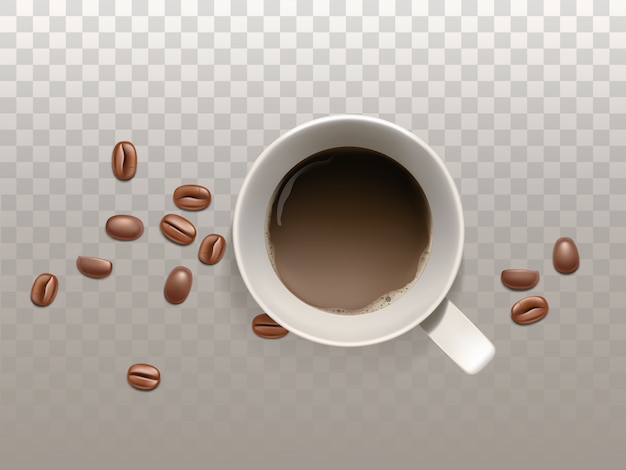 Gratis vector 3d-realistische kleine kopje koffie met koffiebonen