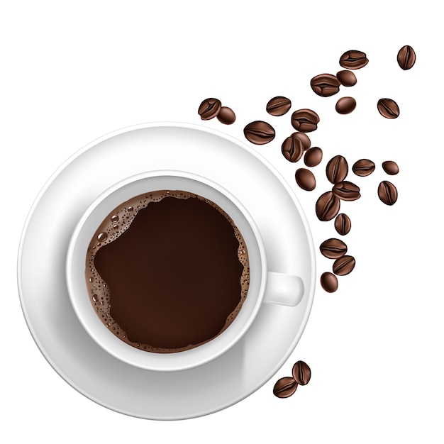 Gratis vector 3d-realistische kopje koffie, bonen