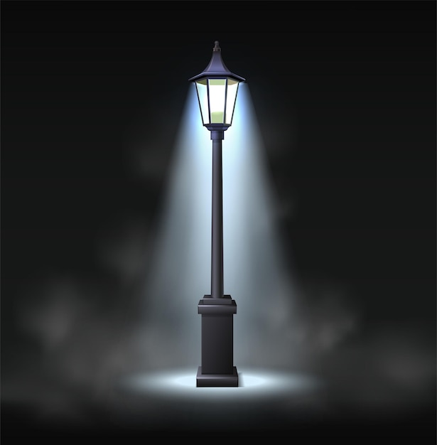 3d realistische vector icoon illustratie oude straatverlichting met licht effect in gloeiende duisternis