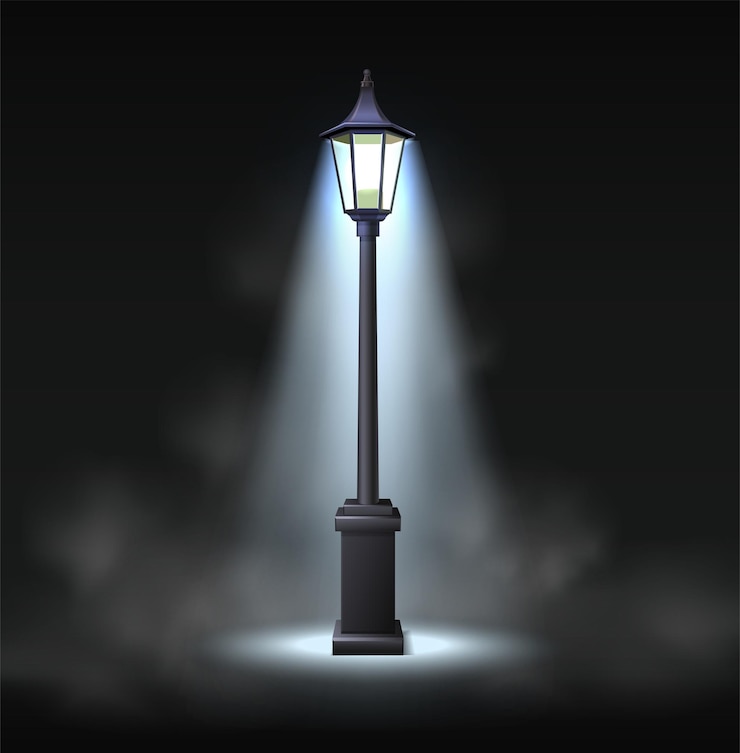 Gratis Vector 3d realistische vector icoon illustratie oude straatverlichting met licht effect in gloeiende duisternis