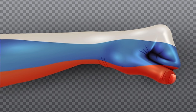 3d-realistische vector pictogram verpletterende hand met russische vlag geschilderd over geïsoleerd op transparante achterkant