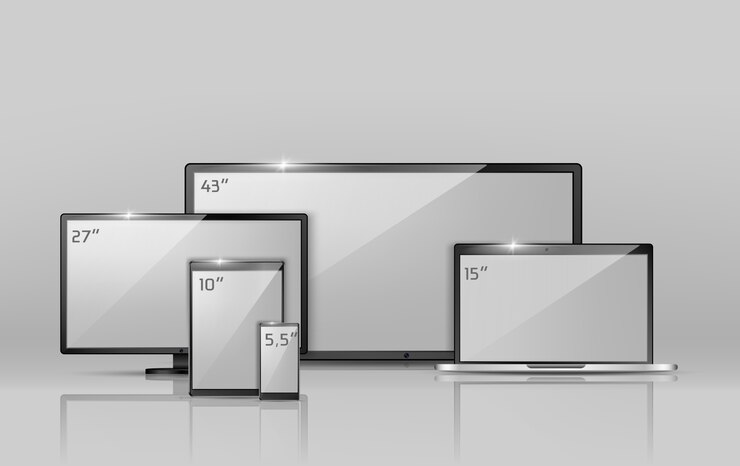 Gratis Vector 3d-realistische verzameling van verschillende schermen - notebook, smartphone of tablet.