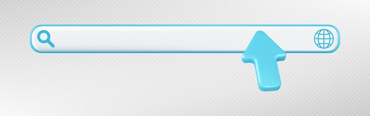 Gratis Vector 3d render zoek site bar met pijlcursor vector website element leeg frame url vak ontwerp ui label sjabloon internet symbool om te bladeren op wit en blauw veld geïsoleerd op transparante achtergrond