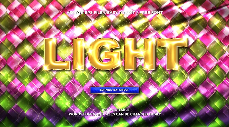 Gratis Vector 3d rendering licht goud tekst effect animatie