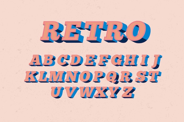 3d-retro alfabetische stijl