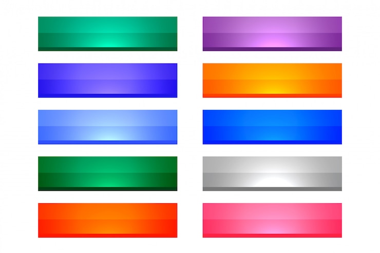 Gratis Vector 3d-stijl glanzende rechthoekige knoppen set van tien