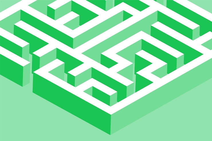 Gratis Vector 3d-stijl labyrint puzzel patroon achtergrond lost het probleem op