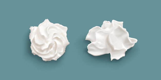 3d-wit geïsoleerde cake crème ijs zweep swirl vector zachte vanille schuim decoratie voor taart eten of cupcake zoete bevroren realistische slagroom boter mousse krul top pack decoreren van zoetwaren kronkel
