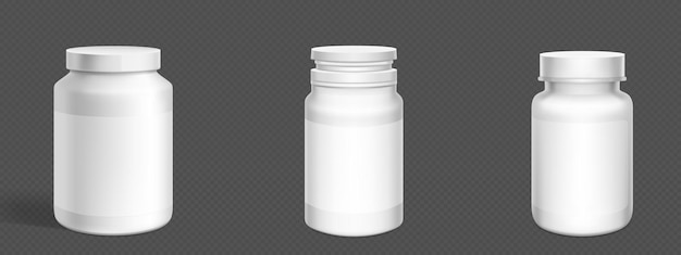 Gratis vector 3d witte plastic pilfles supplement container