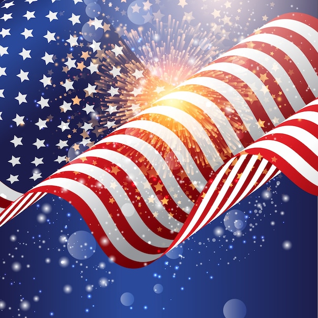 4 juli feest achtergrond met Amerikaanse vlag met vuurwerk