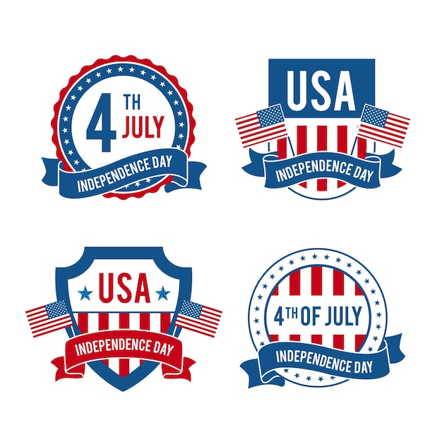 Gratis vector 4 juli - onafhankelijkheidsdag badges in plat ontwerp