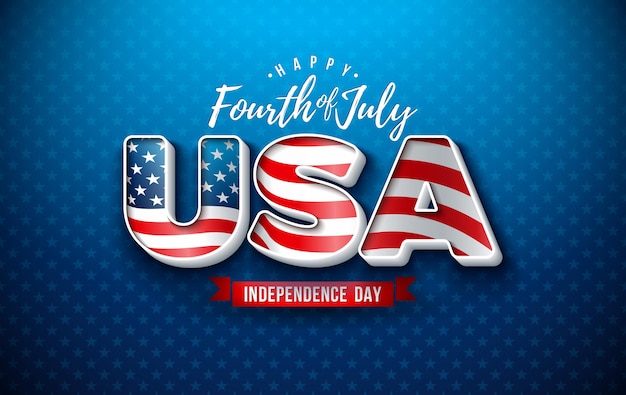 4 juli Onafhankelijkheidsdag van de VS Vectorillustratie met Amerikaanse vlag in 3D-letters