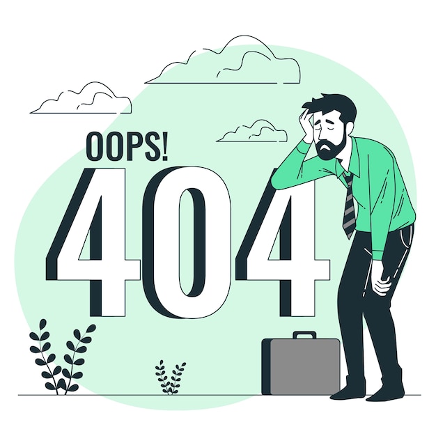 Gratis vector 404-fout met een illustratie van het vermoeide persoonsconcept