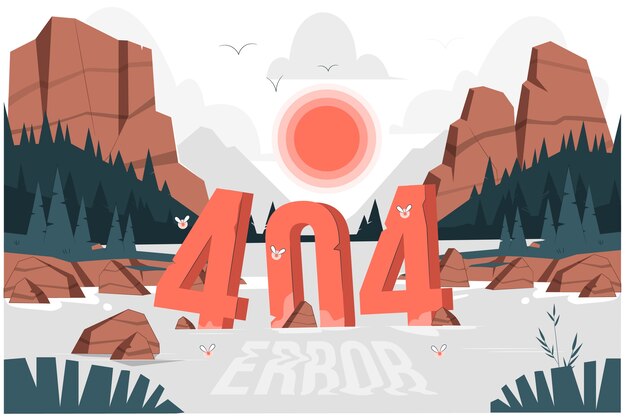 404-fout met een landschapsconceptillustratie