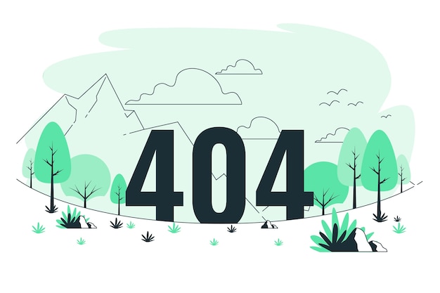 404-fout met een landschapsconceptillustratie