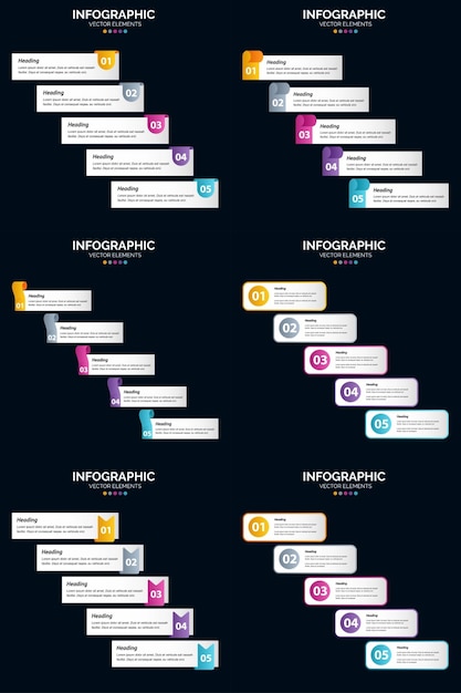 5 Stappen cyclusdiagrammen en tijdlijnen 6 Infographics Pack Presentatie Vector dia-sjabloon